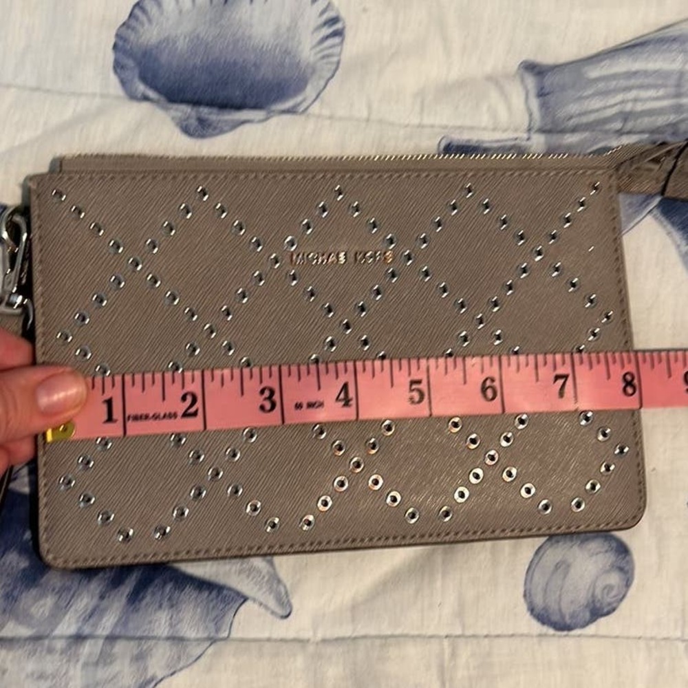 MICHAEL Michael Kors Leather Gusset Wristlet Wallet Pearl Gray - 32F7SFDU8U - Picture 8 of 9
